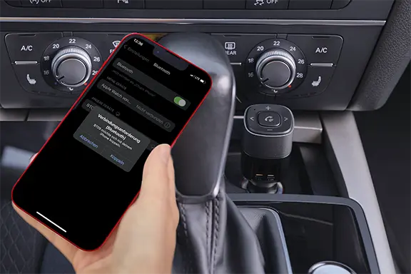 The mobile phone is connected to the Bluetooth receiver.<br>