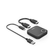 Black wireless display adapter on a white background